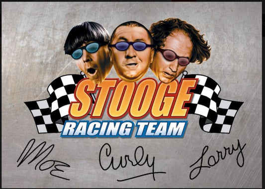 3 Stooges Racing Team on  a 3.5” x 2.5” Metal Magnet With Glossy Finish.A Funny Magnet For Him or Her.