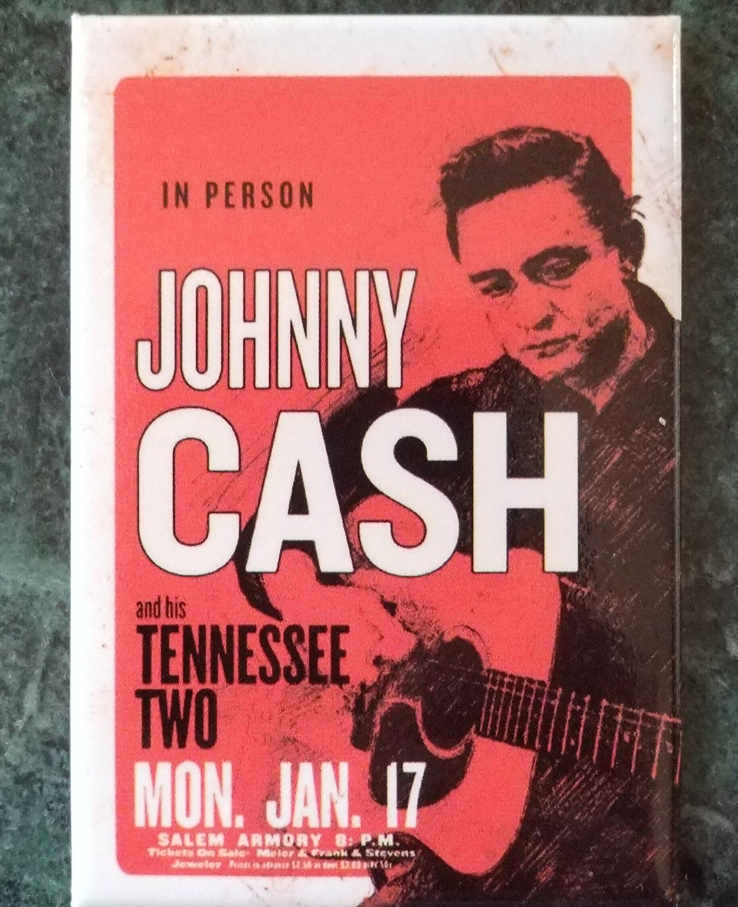 In Person Johnny Cash on a Refrigerator Magnet,Steel Magnet with Glossy Finish.